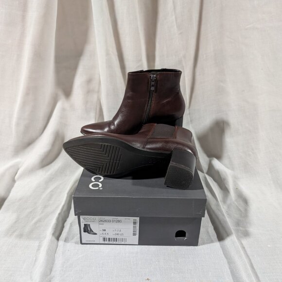 ECCO Pointy Brandy Coloured Ankle Boots With Zipper Block Heel Women's 7 - 7.5 - Picture 6 of 8